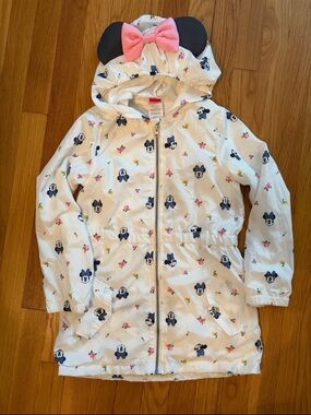 Disney | Minnie Mouse | Girls Hooded Rain Jacket with Ears & Bow | Size: 8